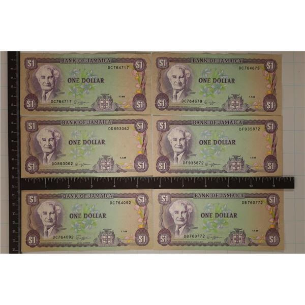 6-1989 JAMAICA $1 COLORIZED BILLS