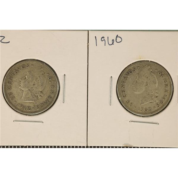 1942 & 1960 DOMINCAN REPUBLIC SILVER 25 CENTAVOS