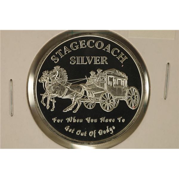 1 TROY OZ .999 FINE SILVER PF ROUND STAGECOACH
