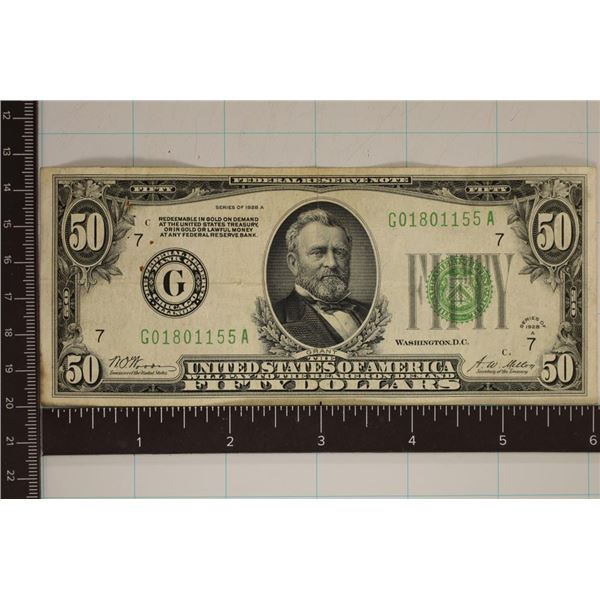 1928-A US $50 FRN REDEEMABLE IN GOLD ON DEMAND