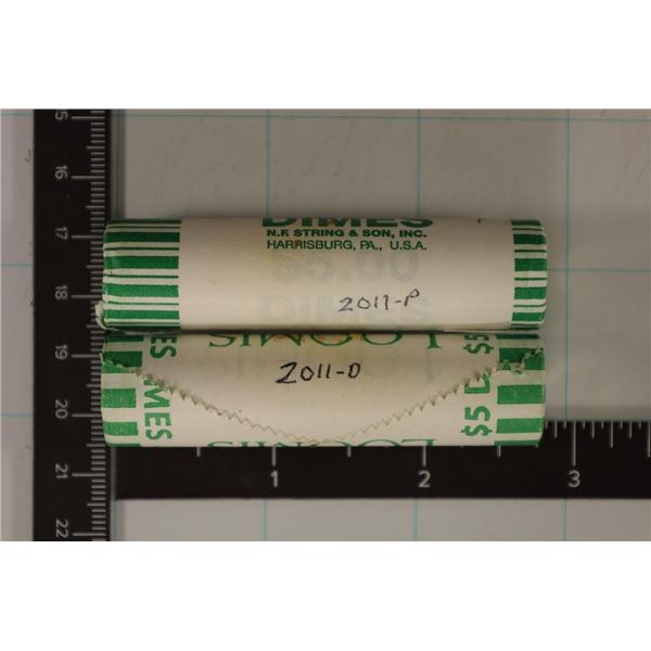 2-SOLID DATE $5 ROLLS OF 2011-P & D ROOSEVELT DIME