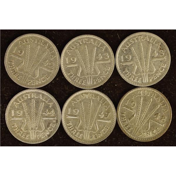 1942, 2-1943, 1944, 1947 & 1948 AUSTRALIA SILVER