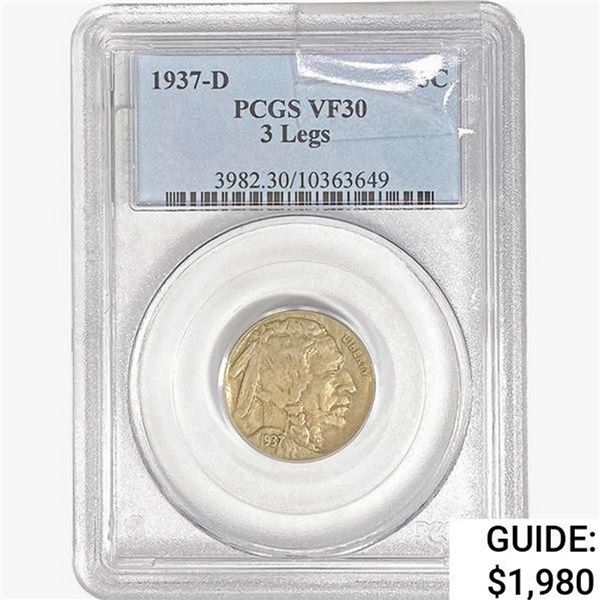 1937-D Buffalo Nickel PCGS VF30 3 Legs