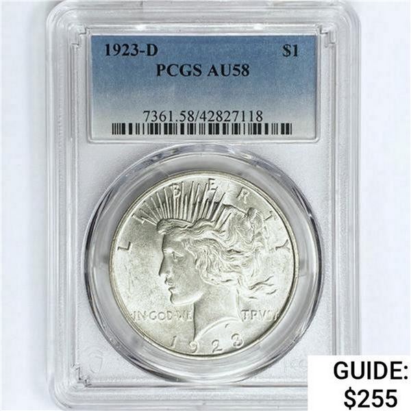 1923-D Silver Peace Dollar PCGS AU58