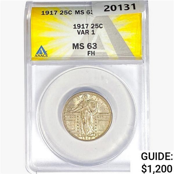 1917 Standing Liberty Quarter ANACS MS63 FH VAR 1
