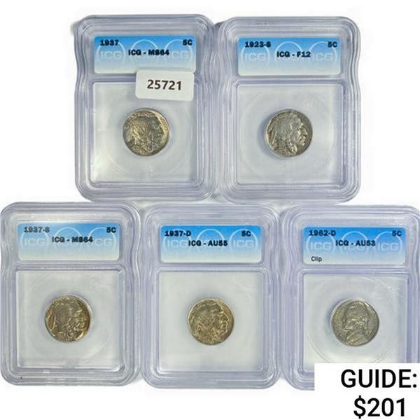 1923-1962 Set [5] 4 Buffalo & 1 Jefferson 5C ICG