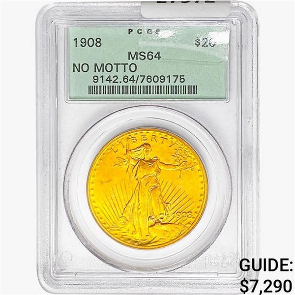 1908 $20 Gold Double Eagle PCGS MS64 No Motto