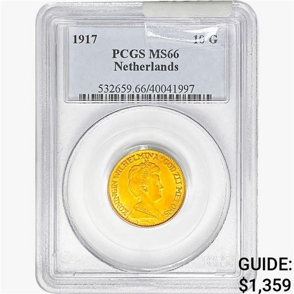 1917 0.3oz Netherlands 10G PCGS MS66