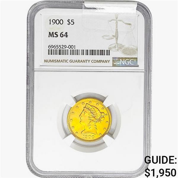 1900 $5 Gold Half Eagle NGC MS64