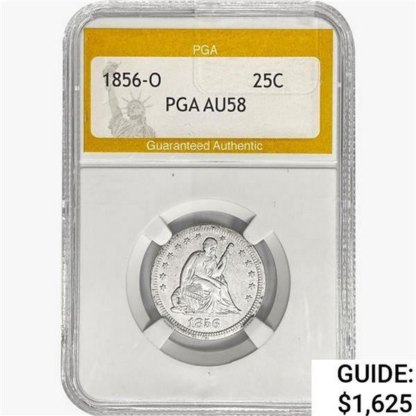 1856-O Seated Liberty Quarter PGA AU58