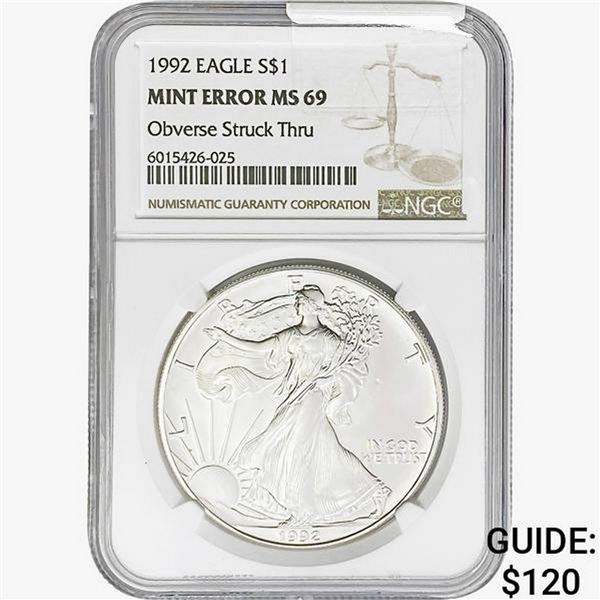 1992 Silver Eagle NGC MS69 Mint Error