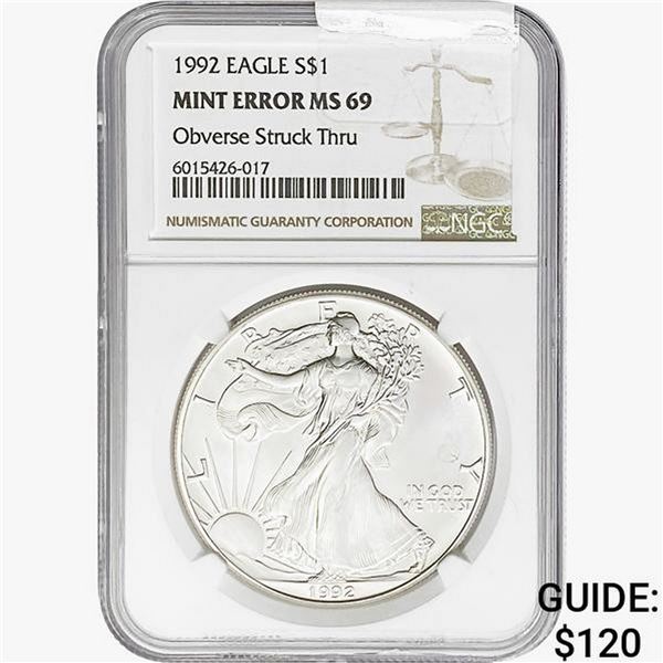 1992 Silver Eagle NGC MS69 Mint Error