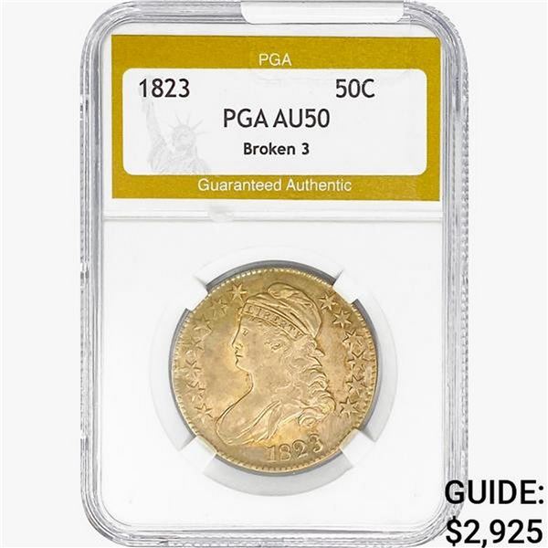 1823 Capped Bust Half Dollar PGA AU50 Broken 3