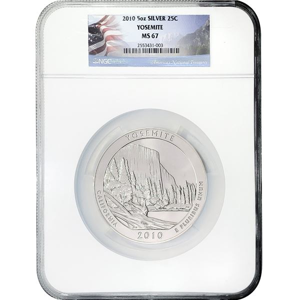 2010 25C 5oz. Silver Yosemite NGC MS67