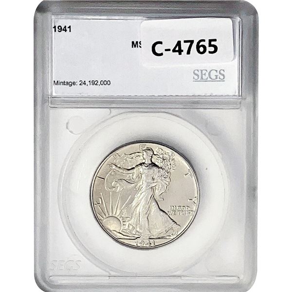 1941 Walking Liberty Half Dollar SEGS MS66+