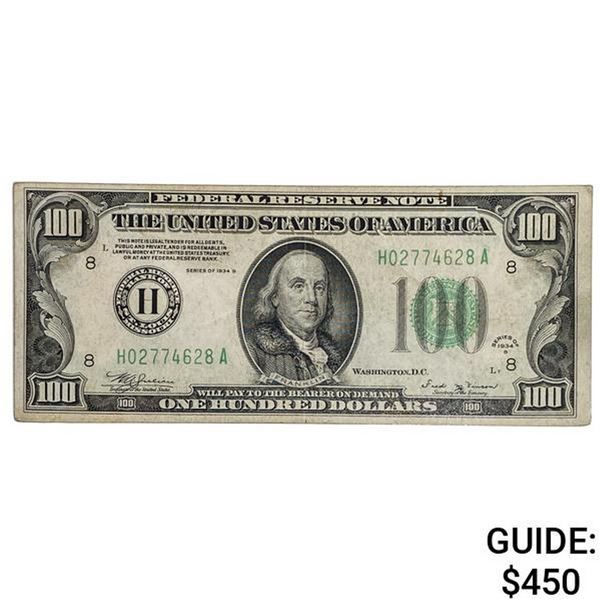 1934-B $100 ONE HUNDRED DOLLARS FRN FEDERAL RESERVE NOTE ST. LOUIS, MO ABOUT UNCIRCULATED