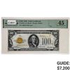 Image 1 : FR. 2405 1928 $100 ONE HUNDRED DOLLARS GOLD CERTIFICATE CURRENCY NOTE PMG EXTREMELY FINE-45