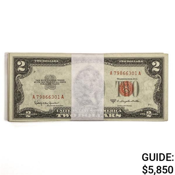 PACK OF (100) 1953 $2 TWO DOLLARS LEGAL TENDER UNITED STATES NOTES GEM UNCIRCULATED