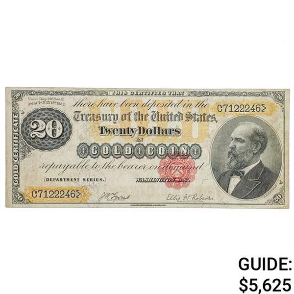 FR. 1178 1882 $20 TWENTY DOLLARS GOLD CERTIFICATE CURRENCY NOTE VERY FINE+