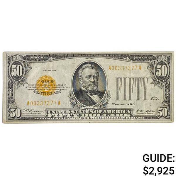 FR. 2404 1928 $50 FIFTY DOLLARS GOLD CERTIFICATE CURRENCY NOTE EXTREMELY FINE