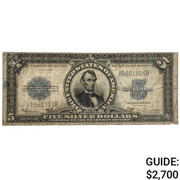 FR. 282 1923 $5 FIVE DOLLARS PORTHOLE SILVER CERTIFICATE CURRENCY NOTE