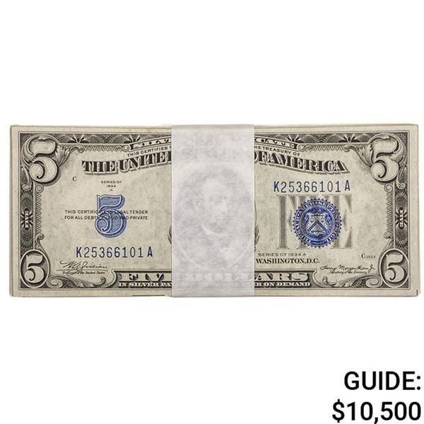 PACK OF (100) 1934 $5 FIVE DOLLAR SILVER CERTIFICATES CURRENCY NOTES GEM UNCIRCULATED