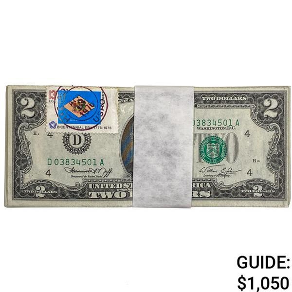 (50) CONSECUTIVE 1976 $2 TWO DOLLARS STAMPED FIRST DAY ISSUE FRN FEDERAL RESERVE NOTES UNCIRCULATED