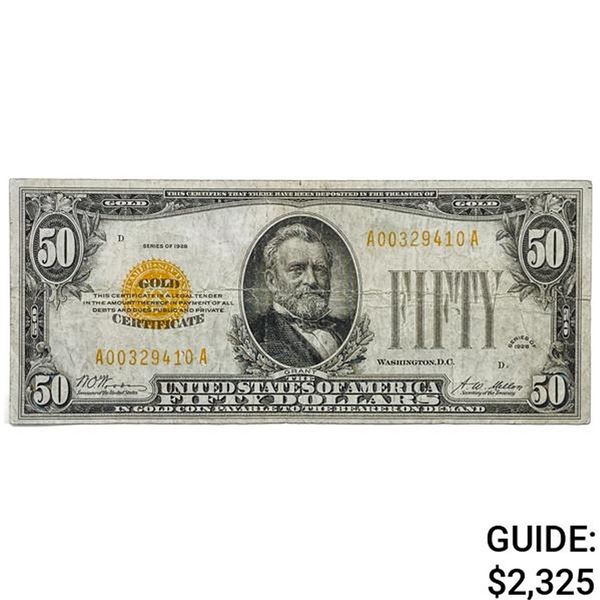 FR. 2404 1928 $50 FIFTY DOLLARS GOLD CERTIFICATE CURRENCY NOTE VERY FINE