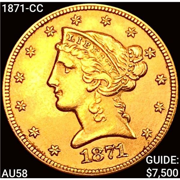 1871-CC $5 Gold Half Eagle CHOICE AU
