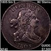 Image 1 : 1805 Sm 5 W/ Stems Draped Bust Half Cent NEARLY UNCIRCULATED