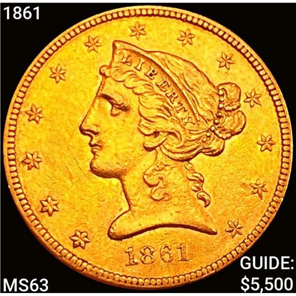 1861 $5 Gold Half Eagle NICELY CIRCULATED+