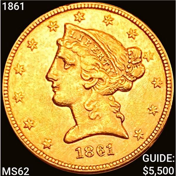 1861 $5 Gold Half Eagle UNCIRCULATED