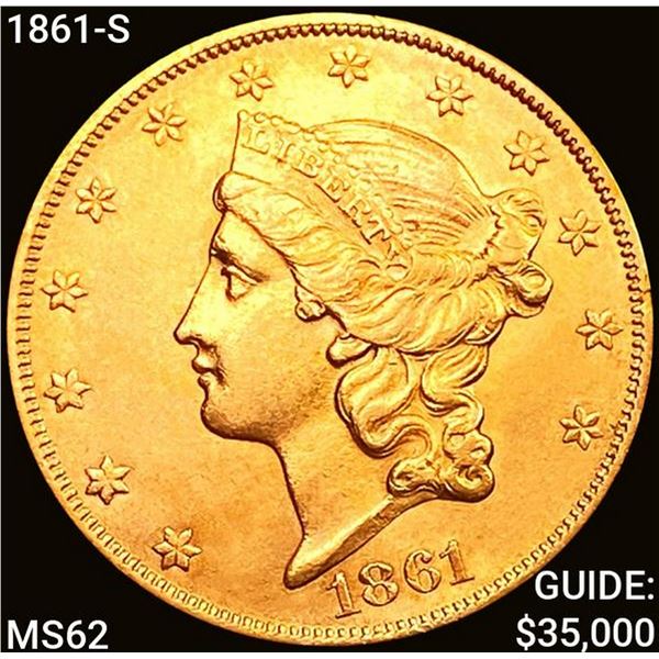 1861-S $20 Gold Double Eagle UNCIRCULATED
