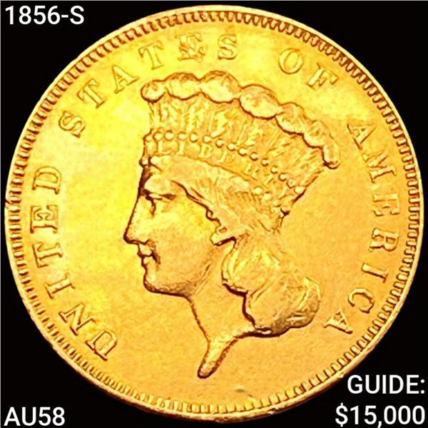 1856-S $3 Gold Piece CHOICE AU