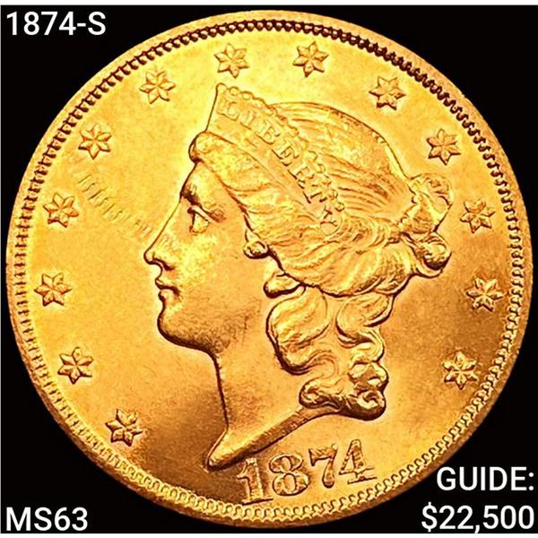 1874-S $20 Gold Double Eagle CHOICE BU