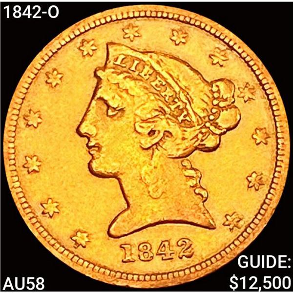 1842-O $5 Gold Half Eagle CHOICE AU