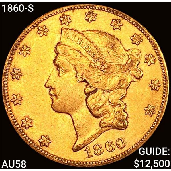 1860-S $20 Gold Double Eagle CHOICE AU