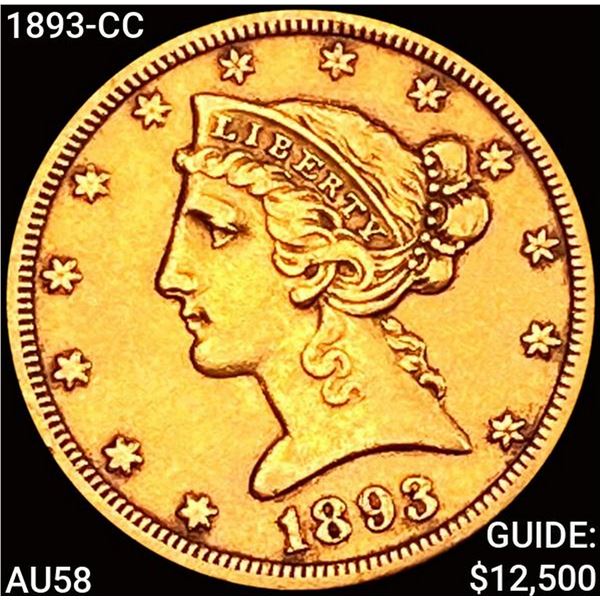 1893-CC $5 Gold Half Eagle CHOICE AU