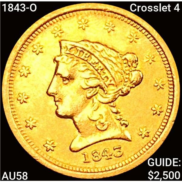 1843-O Crosslet 4 $2.50 Gold Quarter Eagle CHOICE AU
