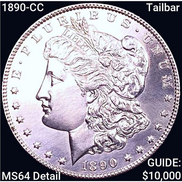 1890-CC Tailbar Morgan Silver Dollar CHOICE BU