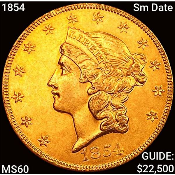 1854 Sm Date $20 Gold Double Eagle UNCIRCULATED