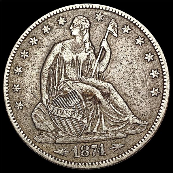 1874 Arrows Seated Liberty Half Dollar LIGHTLY CIRCULATED