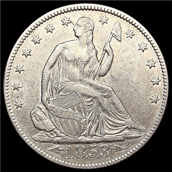 1853 Arws & Rays Seated Liberty Half Dollar CHOICE AU