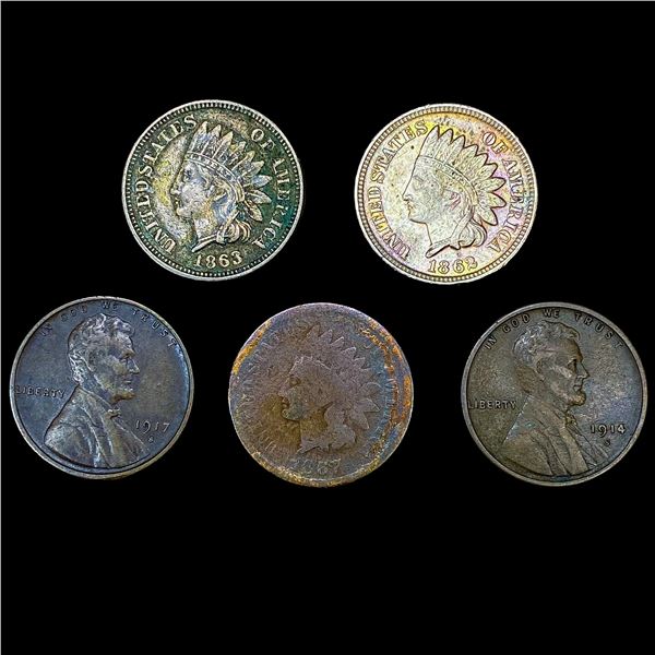 [5] Varied US Cents (1862, 1863, 1867, 1914-S, 1917-S) HIGH GRADE