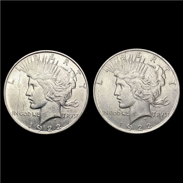 1922, 1922-D US Silver Peace Dollar Collection [2 Coins] HIGH GRADE