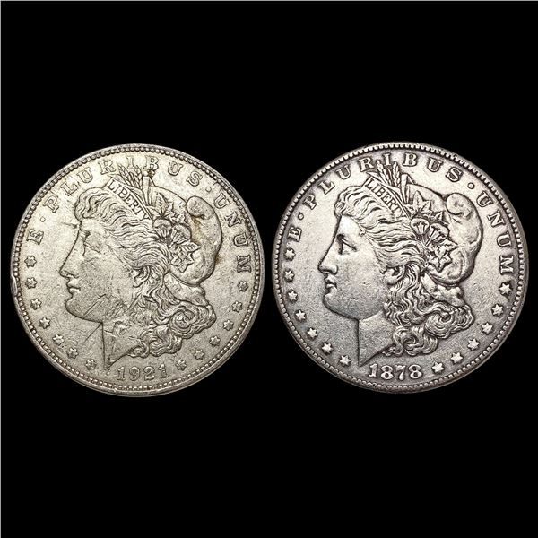 1878, 1921 Morgan Silver Dollar Set [2 Coins] HIGH GRADE