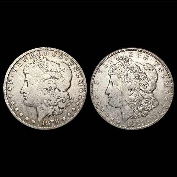 1878, 1921 Morgan Silver Dollar Set [2 Coins] HIGH GRADE