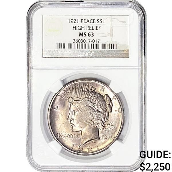 1921 Silver Peace Dollar NGC MS63 HR