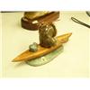Image 3 : Wood kayak with soapstone hunter snow goggles and soapstone seal boat 12" long (2)