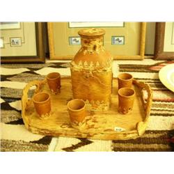 Birch Bark Decanter with 6 Glasses and Tray, Russian, excellent condition (2)